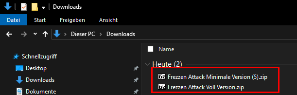 Dateiauswahldialog, der auf die ZIP-Datei zeigt